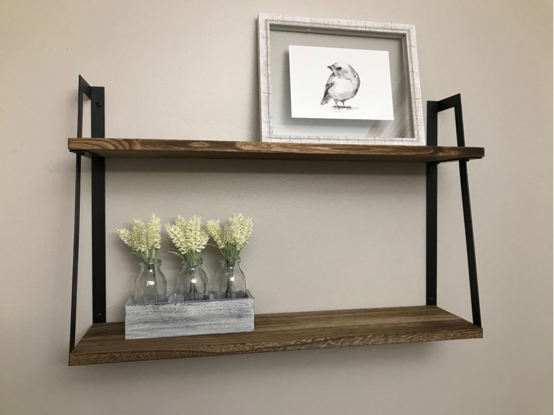 2 Tier Floating Wall Shelves Bedroom and Bathroom Rustic Wood Etsy