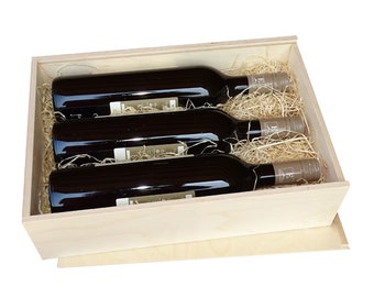 Scatola scorrevole - scatola per vino - scatola in legno con coperchio scorrevole - scatola regalo in legno - scatola porta vini - scatola regalo ideale