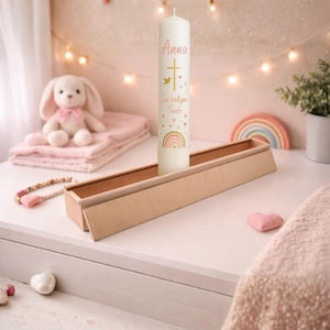 Caja de madera para velas de bautizo | Caja para velas de bautizo | Regalo de bautizo | Caja para guardar velas de bautizo | Caja de madera con tapa | 52 x 4,8 x 4,8 cm