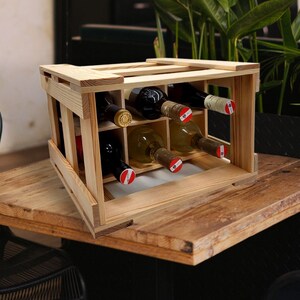 Wine carrier & wine rule made of wood - modular system wine rack - practical wine carrier wood - wooden carrier wine bottles wine storage