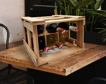 Wijndrager & wijnregel van hout - modulair systeem wijnrek - praktische wijndrager hout - houten drager wijnflessen wijnopslag