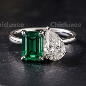 Vintage Toi Et Moi Engagement Ring, Tourmaline & Pear Moissanite 14k Gold Promise Ring, Engagement Ring, Two Stone Ring Anniversary Gift