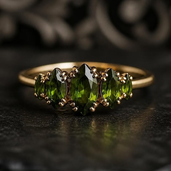 Vintage Marquise Green Sapphire Engagement Ring 14K Yellow Gold Ring Women's Fine Jewelry Personalized Anniversary Gift For Wife