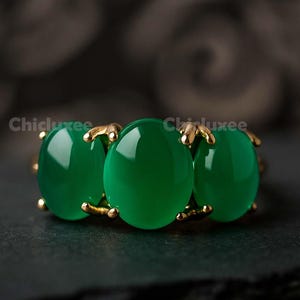 Vintage Green Onyx Engagement Ring 14k Gold Onyx Wedding Ring Art Deco Cluster Ring Green Onyx Cabochon Classic Anniversary Gift For Wife