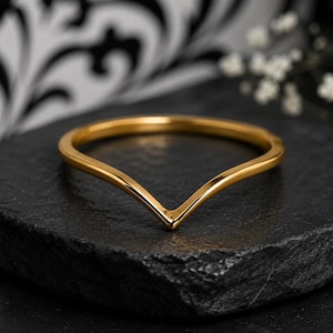 Wishbone Ring 14k Solid Gold, Curved Wedding Band, Plain V Shaped Ring, Chevron Ring for Women, Minimalist Contour Ring, Thin Stackable Ring
