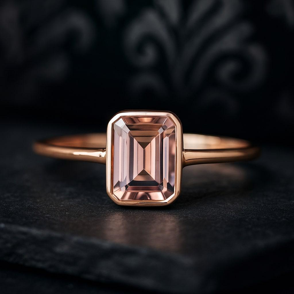 Anello Argento Placcato Con Morganite Champagne E Topazi – Regalo Natale Taglie 7-8-9