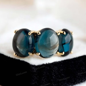 Oval Cut London Blue Topaz Solid Gold Wedding Ring For Women 14kHandmade Art Deco Cluster Ring, Dainty Minimalist Gold Gemstone Gift For Her