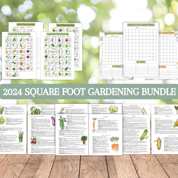 Square Foot Gardening Guide Printable Grid Gardening Planner Companion Planting Plant Spacing 2024 Garden Bed Planners New Gardener Guide
