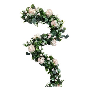 Handmade Floral Garland - Elegant Hydrangeas Pink and Green Silk Flowers with Lush Greenery - Perfect for Weddings, Home Decor, and Events