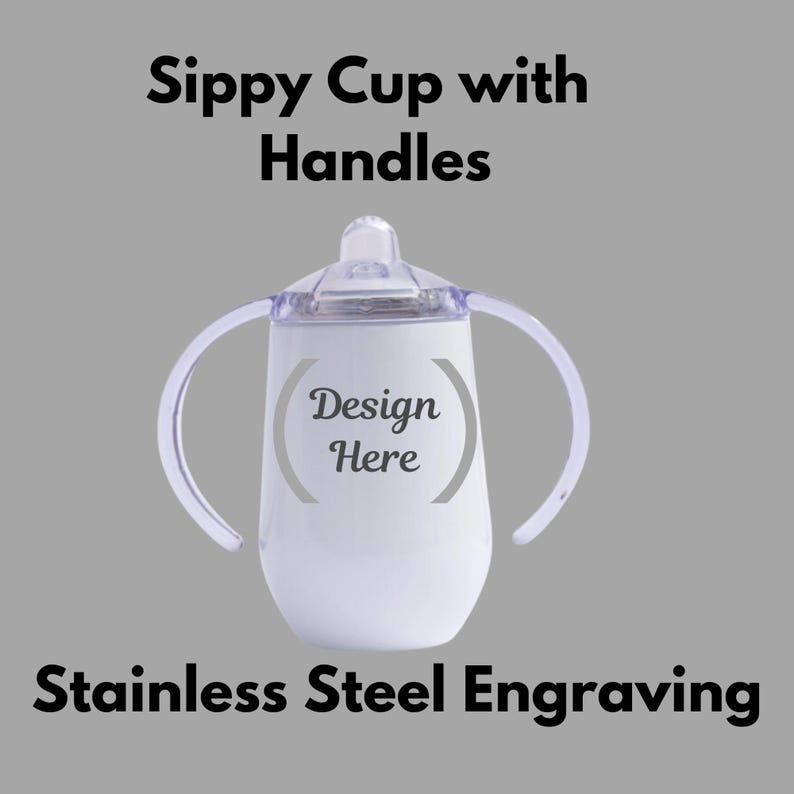 A custom engraved 10oz stainless steel sippy cup featuring double-walled insulation, a spill-proof Triton lid, and a BPA-free design. Available in White, Green, Pink, and Blue, this personalized baby cup is perfect for toddlers.