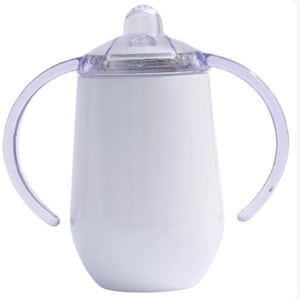 A custom engraved 10oz stainless steel sippy cup featuring double-walled insulation, a spill-proof Triton lid, and a BPA-free design. Available in White, Green, Pink, and Blue, this personalized baby cup is perfect for toddlers.