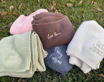 Manta de bebé tejida personalizada, manta de algodón orgánico bordada personalizada, regalo para recién nacido, manta con nombre para bebé, regalo suave para baby shower