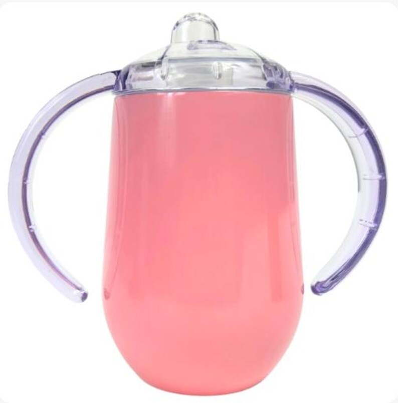 A custom engraved 10oz stainless steel sippy cup featuring double-walled insulation, a spill-proof Triton lid, and a BPA-free design. Available in White, Green, Pink, and Blue, this personalized baby cup is perfect for toddlers.