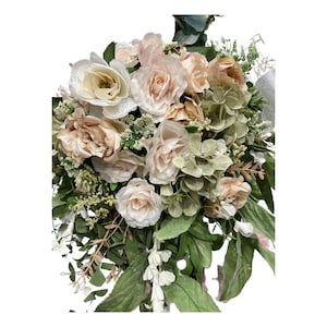 Handmade Bridal Bouquet - Bohemian Style Elegant Cream and White Silk Flowers with Greenery - Perfect for Weddings, Home Decor, and Gifts