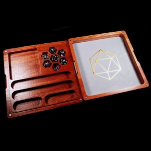 Dnd Dice Box And Tray - Dungeons And Dragons Dice Vault / Wooden Dice Holder Chest / Wood Dice Storage D&D Christmas Gift For Friend