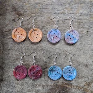 Big Button Earrings— Handmade 100% Recycled Plastic Earrings (Nickel Free Hardware)