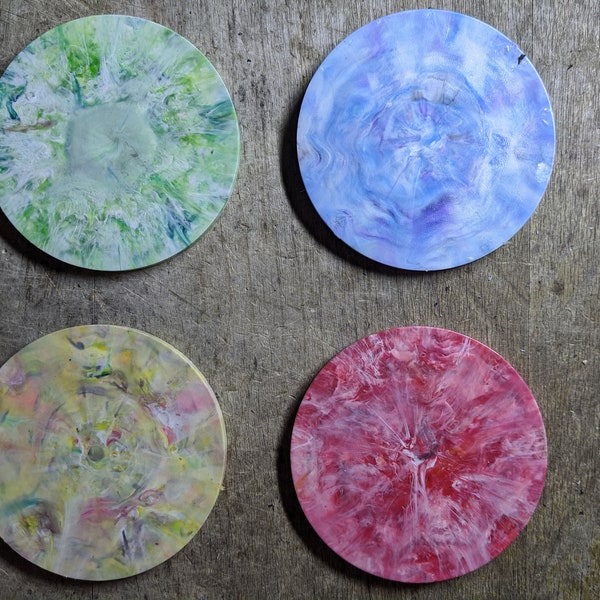 Art Tiles/Coasters (Circle) -- Handmade 100% Recycled Plastic (Sets and Individual Pieces)