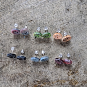 Small Button Earrings--- 100% Recycled Plastic Button Stud Earrings