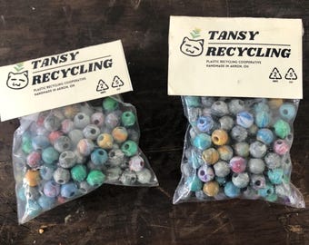 Bag of 100-- 8.5mm handmade recycled plastic crafting/jewelry beads