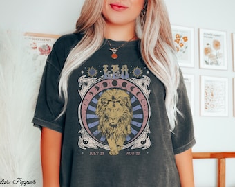 Comfort Colors Zodiac Leo Vintage Tee, Celestial Leo Shirt Trendy Oversized Tee, Astrology T Shirt, Zodiac Birthday Gift For Leo Shirt Women