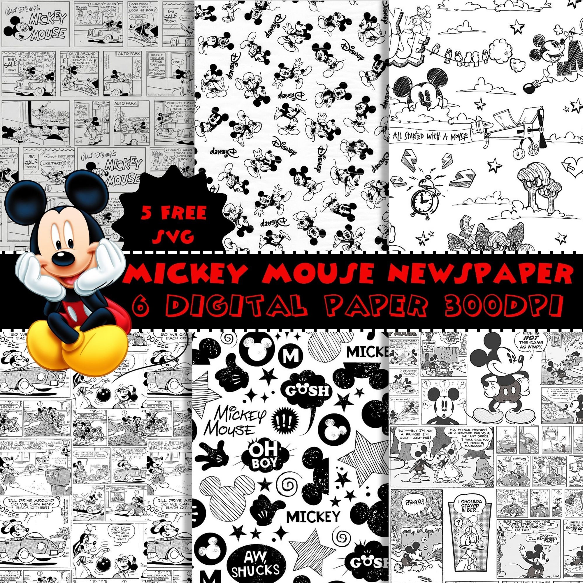 Mickey Mouse Phrases - 12x12 Scrapbook Paper 4 Sheets – Country Croppers