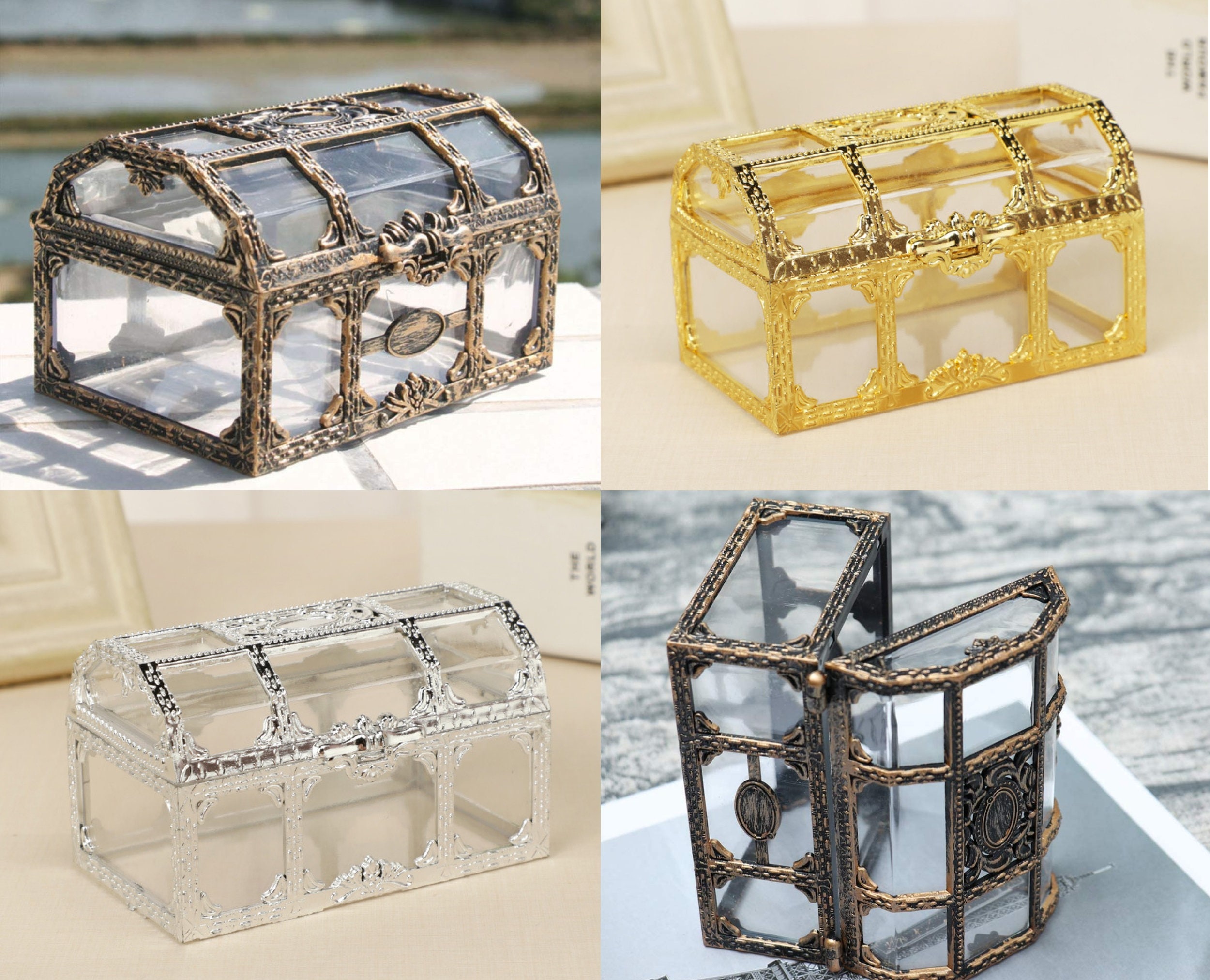 12 Gold and Clear 2.5 Tall Mini Treasure Chests Favor Boxes