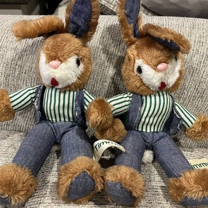 Vintage stuffed 1980 timmy russ berrie &co toy bunny rabbit plush 10 in set of 2