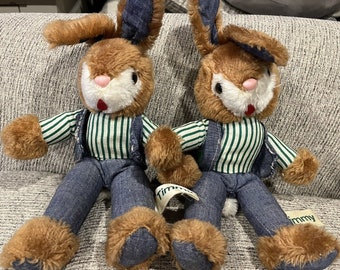 Vintage stuffed 1980 timmy russ berrie &co toy bunny rabbit plush 10 in set of 2