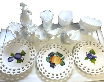 Fenton milk glass pieces antique vintage  lot of 11 pieces