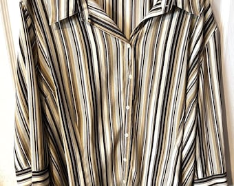 Apt.9 womens size 3x blouse 3/4 sleeve button front v-neck brown tan stripe