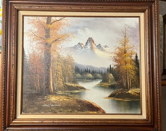 Vintage oil painting landscape framed and signed - beautiful artwork & detail