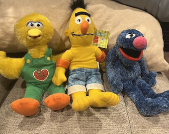 2003 nanco sesame street 17&quot; grover plush bert swimsuit big bird overalls