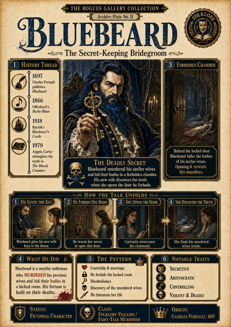 Bluebeard Keys Bluebeard Gothic Folklore Poster, Fairy Tale Villain Wall Art (digital ...