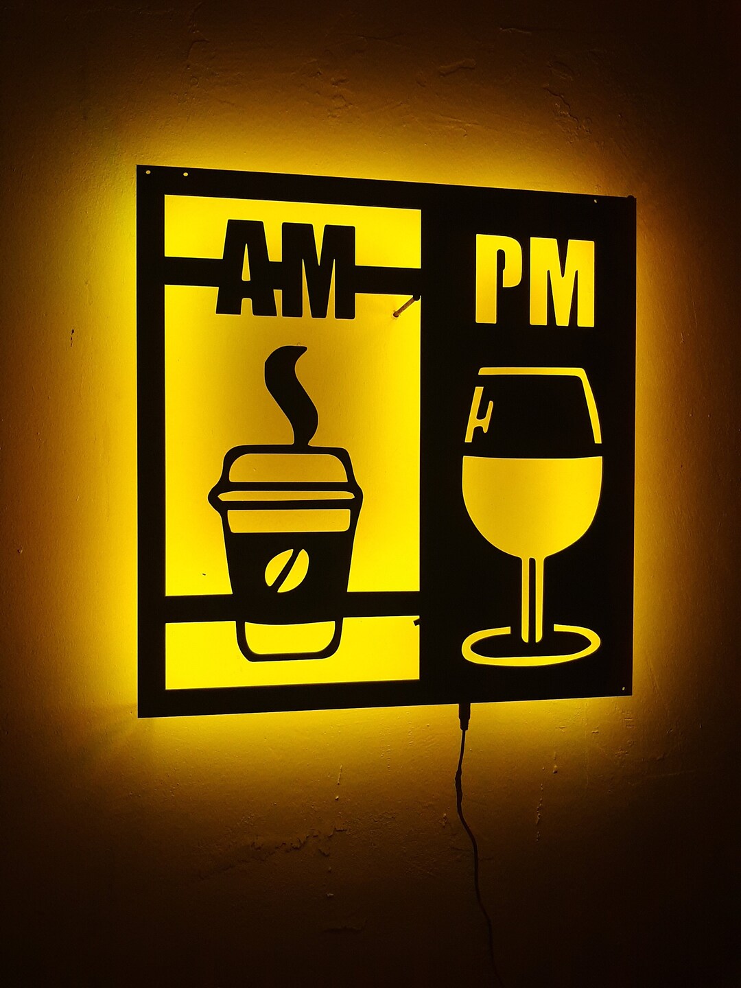 Am Pm Coffee Wine Wall Art With RGB LED Lightscoffee Wine Etsy