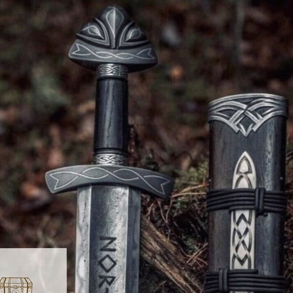 Hand Forged Damascus Steel Viking Sword Sharp / Battle Ready Medieval Sword, Northmen Viking Sword With Scabbard | Gift For Him