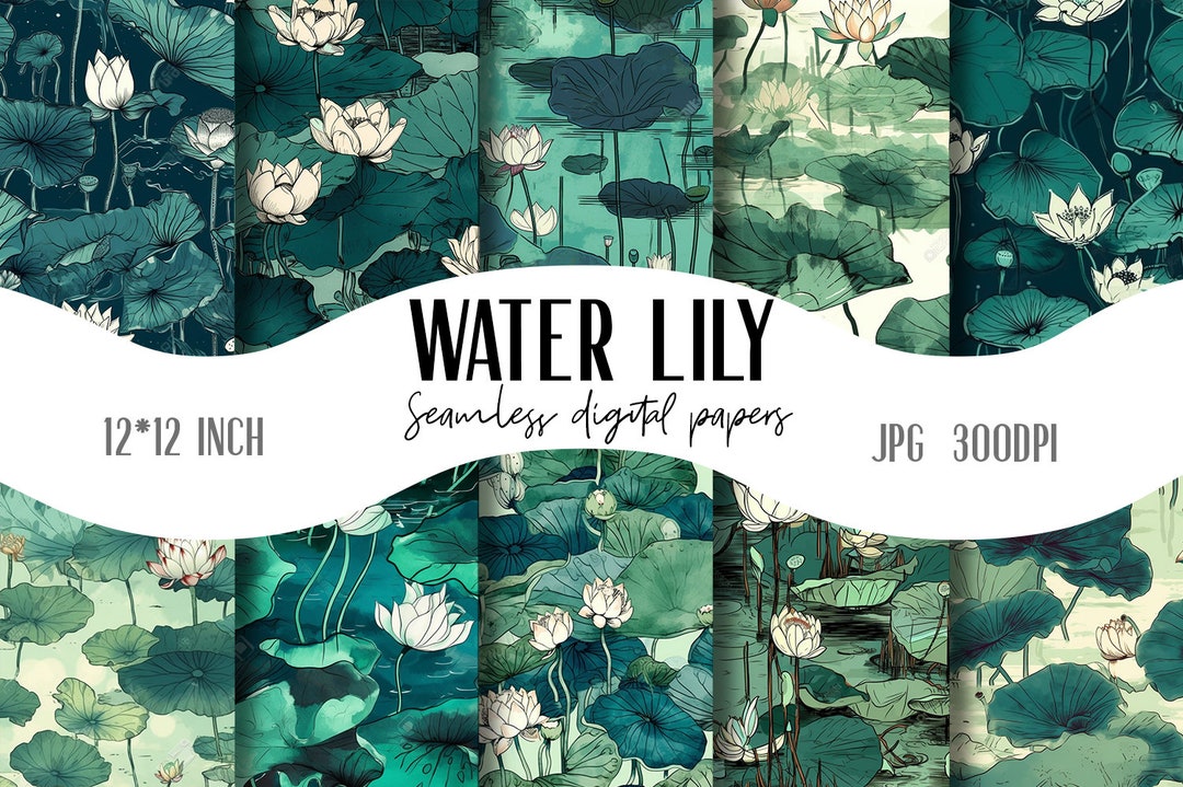Water Lily Digital Paper, Flowers Seamless Pattern, Floral Prints ...
