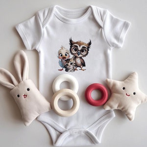 Conjunto de mono para bebé recién nacido, lindo trío de pato, búho y gatito, linda sudadera con amigos animales, regalo caprichoso, adorable estilo de animal de dibujos animados