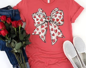 Favorite Heart Croquette Tee | Valentine's Day Shirt | Cute Bow Tee with Hearts | Heart Design | Valentines Fashion | Gift for Her