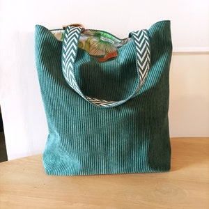 Pochettes et sac Tote Bag en velours côtelé vert doublés de tissu vert vintage Tote bag