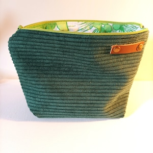 Pochettes et sac Tote Bag en velours côtelé vert doublés de tissu vert vintage Pochette M