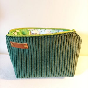 Pochettes et sac Tote Bag en velours côtelé vert doublés de tissu vert vintage Pochette S