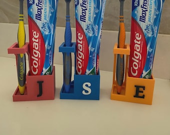 Customizable Toothbrush & Toothpaste Holder – 3D Printed Bathroom Organizer • Personalized Name Holder