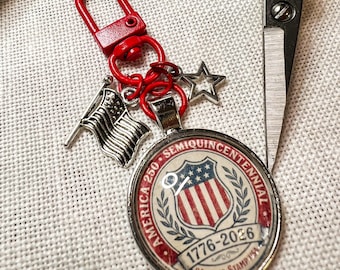 America 250 Zipper Pull | Patriotic Scissor Fob | Red White Blue Key Chain | Gift for Stitchers
