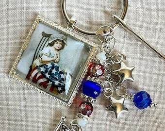 Stitching with Betsy – Scissor Fob, Key Chain, Patriotic Red White & Blue Beads, Vintage Americana