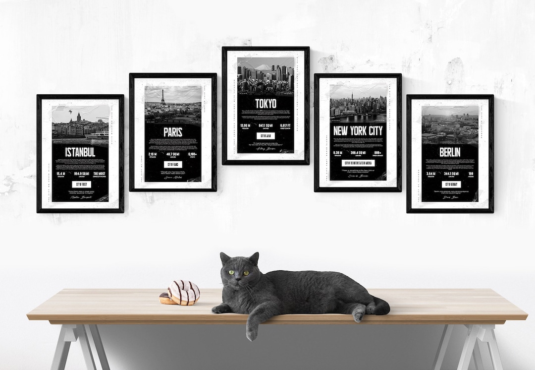Set of 5 Printable City Wall Art Poster, City Posters, Digital Printables, Wall Art Home Decor