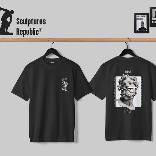 Schwarze T-Shirts, Zeus-T-Shirts, übergroße T-Shirts, Grafik-T-Shirts, Skulptur-Shirts, Fitnessstudio, Vintage-T-Shirts, Grafikdesign, traurig, zurückgedruckte T-Shirts