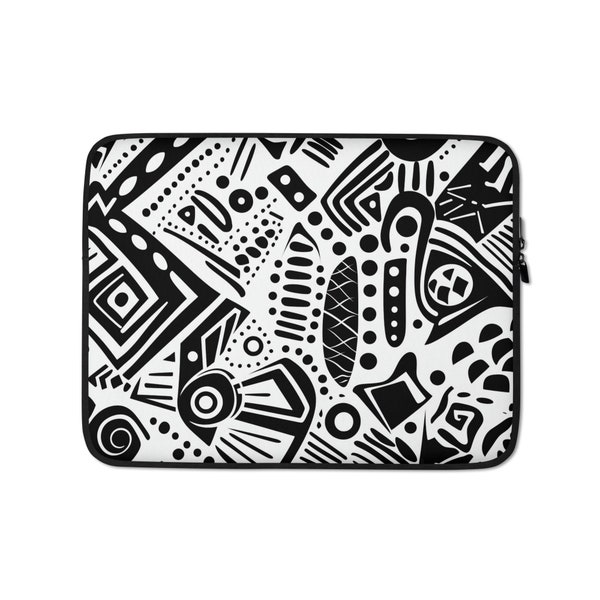 Funda de Laptop met Elegante Patrones Africanos en Blanco y Negro