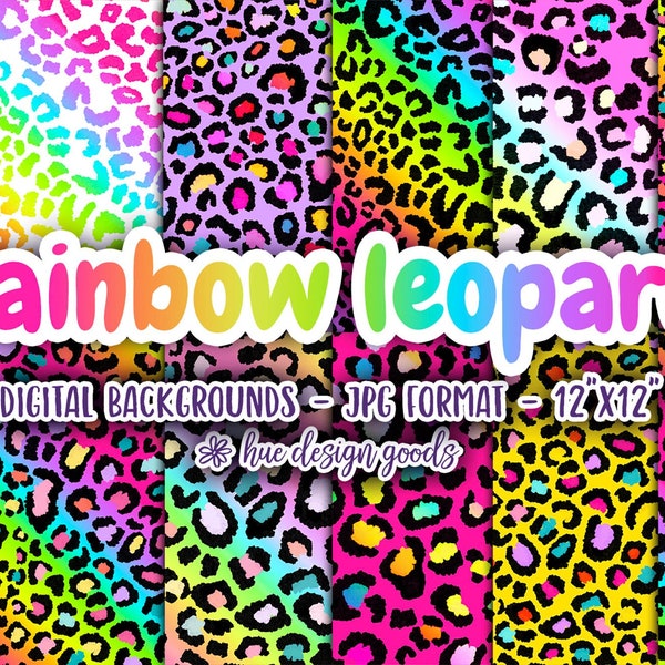 rainbow leopard pattern digital backgrounds | bright & colorful neon cheetah print jpg background digital paper | commercial use permitted