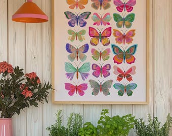 Colorful Butterfly Wall Art Print | Boho Butterflies Illustration | Vibrant Nature Poster for Living Room or Bedroom