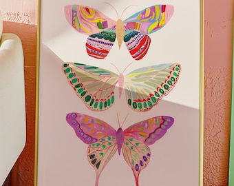 Boho Butterfly Wall Art – Vibrant Illustrated Nature Poster for Nursery, Bedroom, or Office